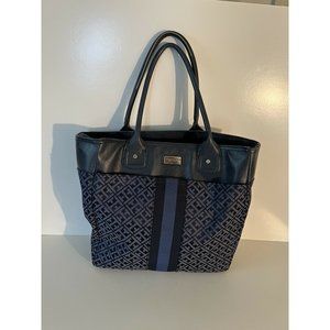 Tommy Hilfiger Jacquard Tote Navy Monogram Stripe VGC